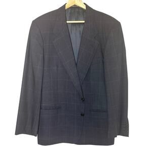 Vtg. VALENTINO Uomo Men’s Suit Jacket Blazer 42 S 100% Virgin Wool Navy Plaid